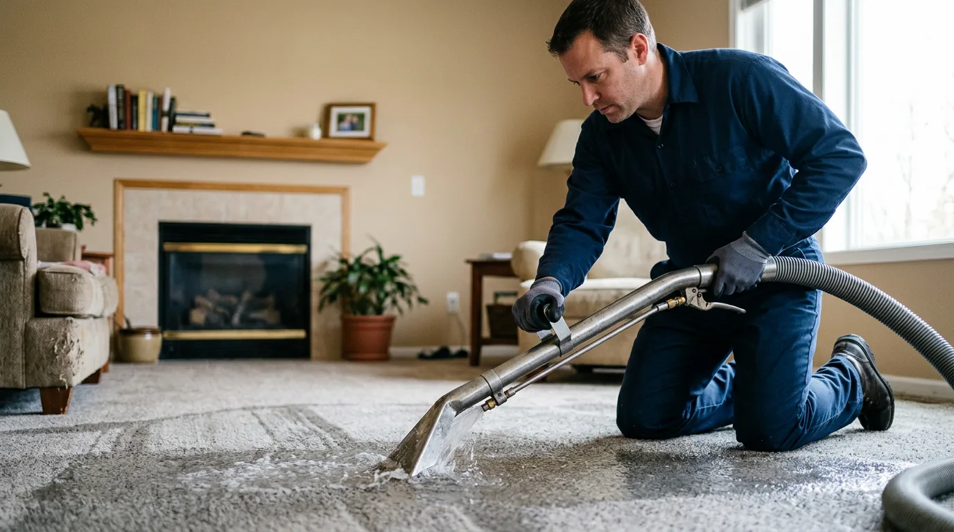 Water damage restoration technician working near Mount Hope, KS